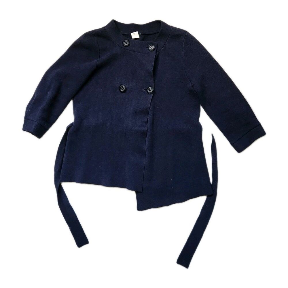 J.Crew Sweater Jacket Womens S Navy Wrap Tie Heavyweight Stretch Knit GUC